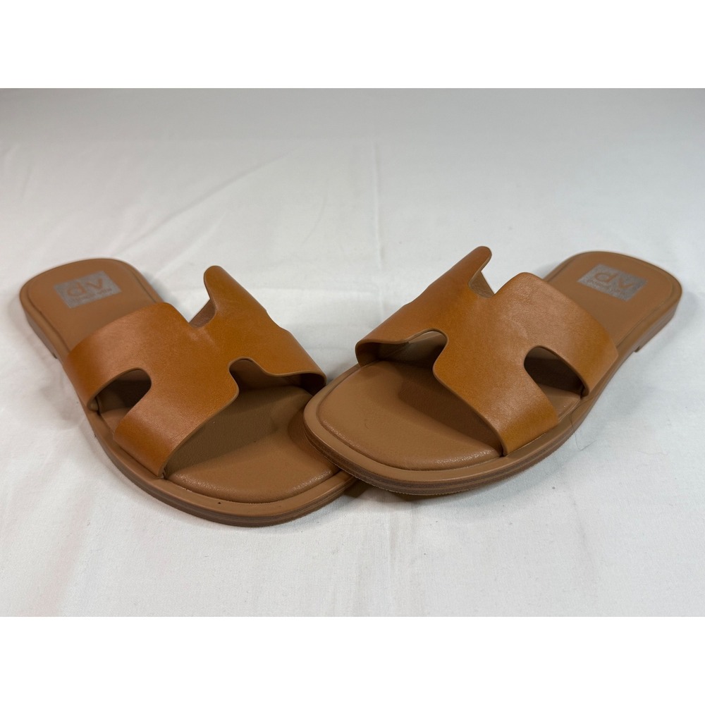 DV Dolce Vita Hollie Cognac Brown H-Strap‎ Slide Sandals Square Toe Womens 7M